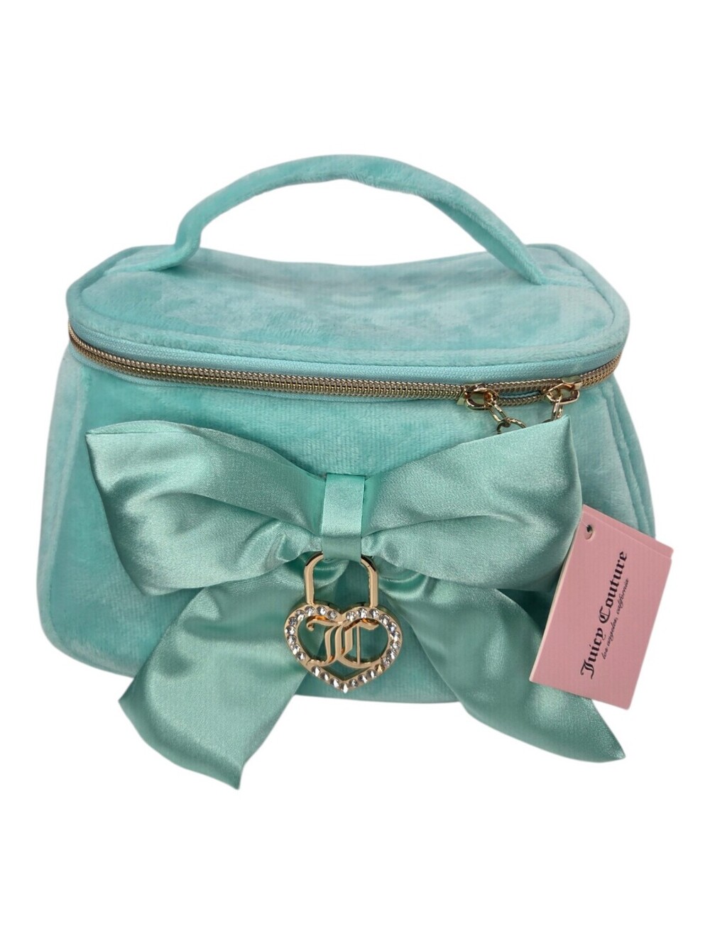 💚▪️Juicy Couture ▪️velour Soft Mint Satin Bow Cosmetic Case with Heart Charm
